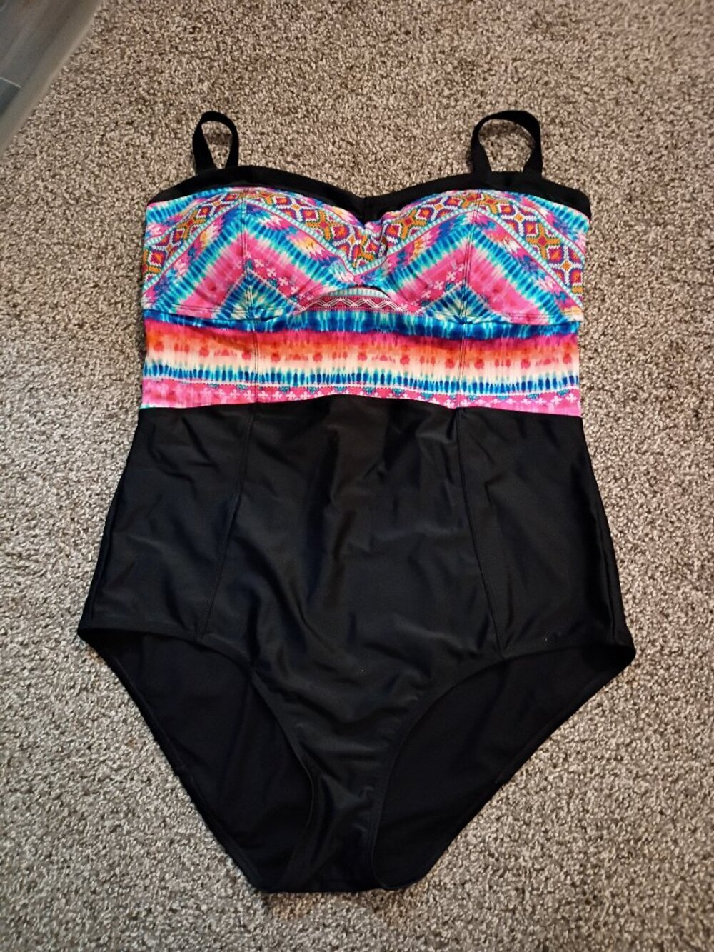 Torrid Women's Swimsuit Black Aztec Print One Piece Padded Cups Plus Size 1 or X